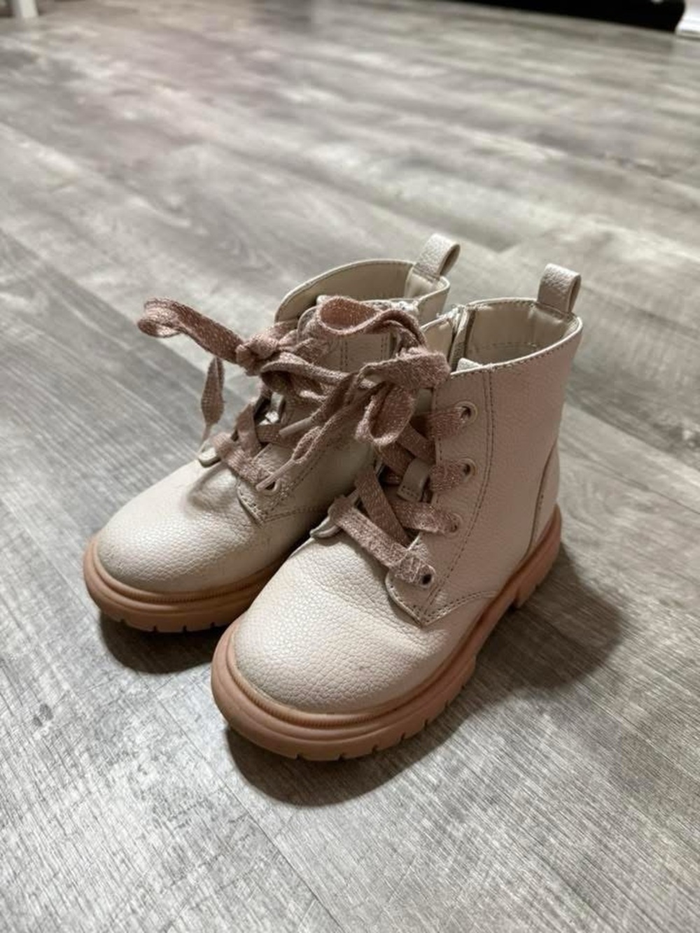 Toddler Neutral Pink Lace-Up Combat Boots